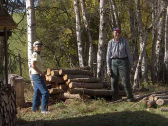 Beim Brennholz aufbereiten